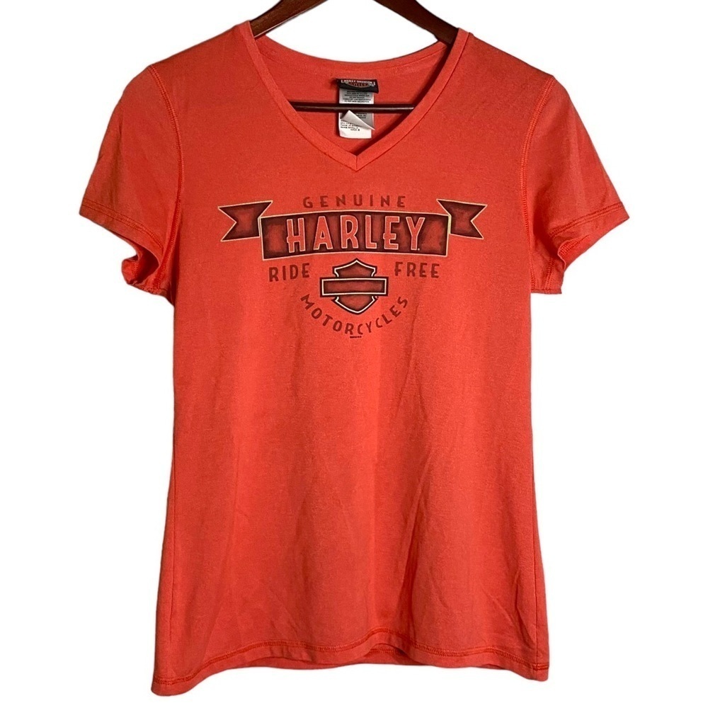 Harley-Davidson Coral V-Neck T-Shirt Tomahawk Wisconsin Graphic Printed Medium